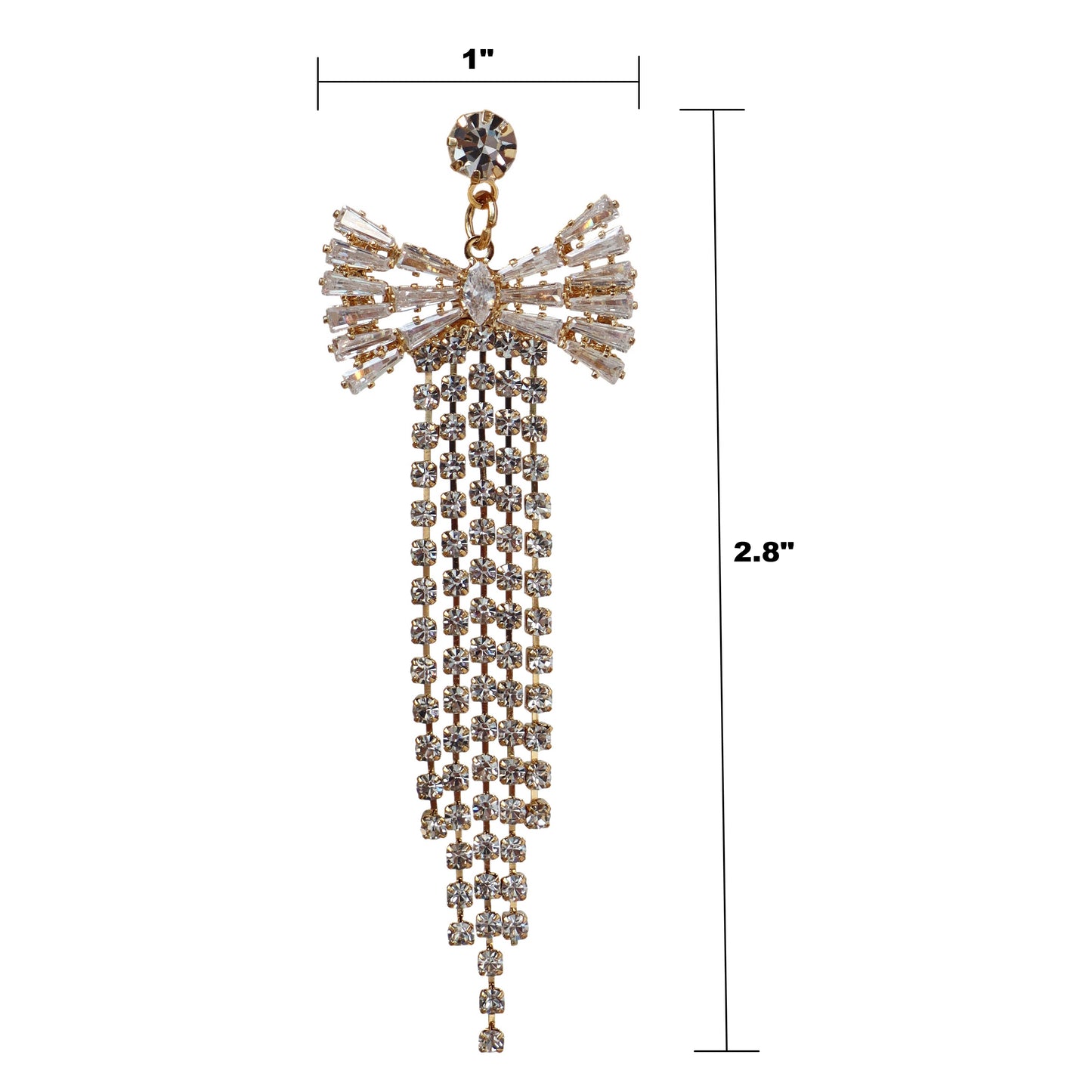 HundredthZ Bowknot Sparkling Cubic Zirconia Tassels Drop Dangle Earrings for Dresses Matching