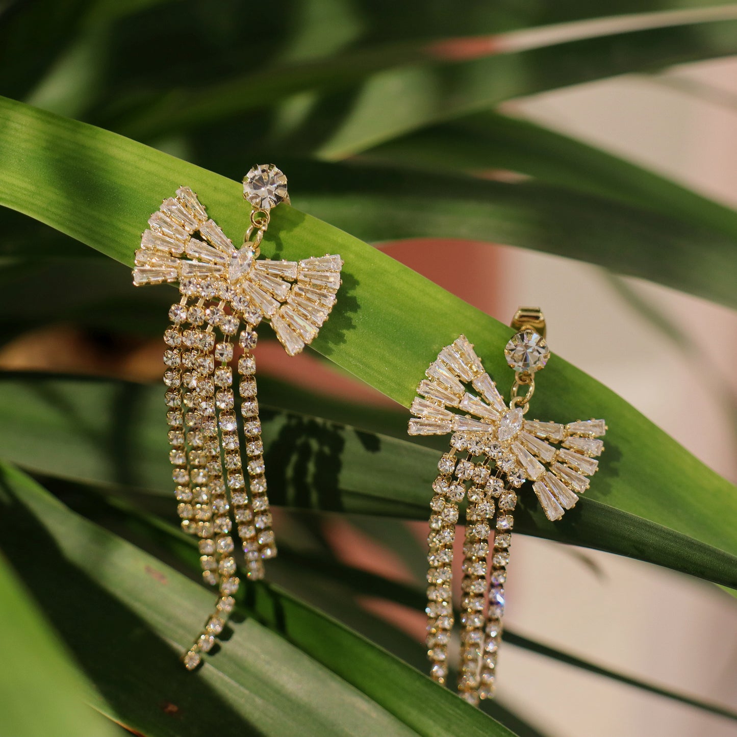 HundredthZ Bowknot Sparkling Cubic Zirconia Tassels Drop Dangle Earrings for Dresses Matching