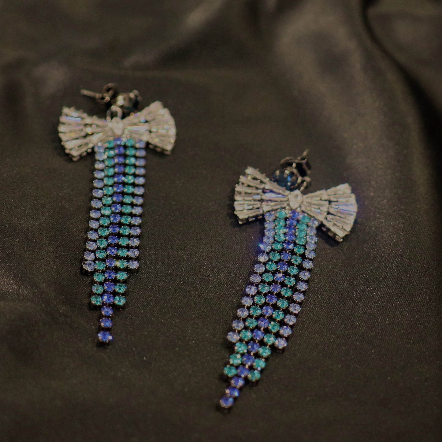 HundredthZ Bowknot Sparkling Cubic Zirconia Tassels Drop Dangle Earrings for Dresses Matching