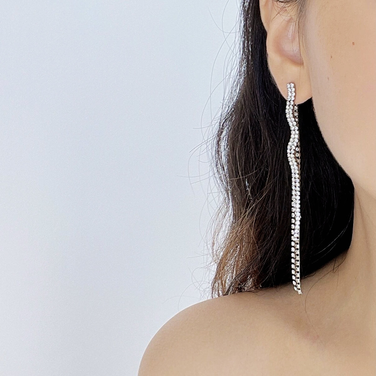 HundredthZ Sparking Cubic Zirconia Double Long Tassels Drop Dangle Earrings for Women Girls for Parties