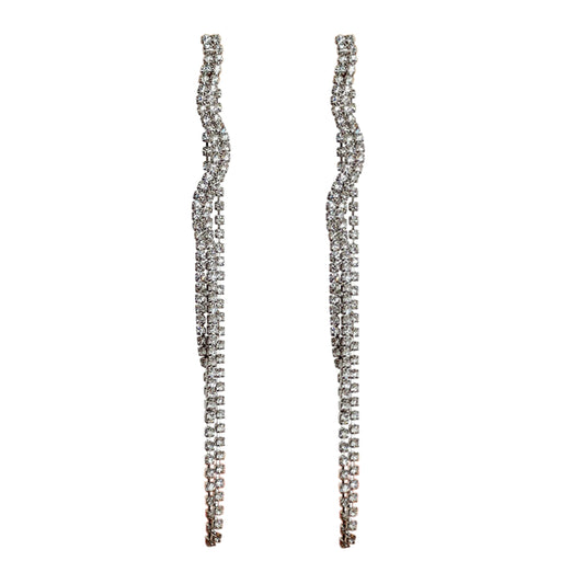 HundredthZ Sparking Cubic Zirconia Double Long Tassels Drop Dangle Earrings for Women Girls for Parties