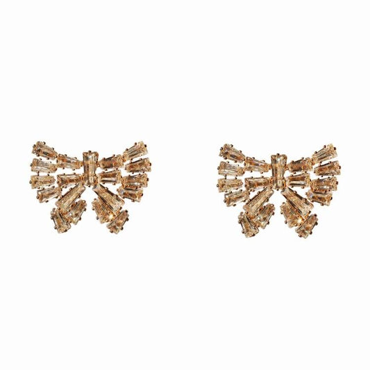 HundredthZ Bowknot Sparkling Concise Style  Cubic Zirconia Stud Earrings in Fashion Daily Matching