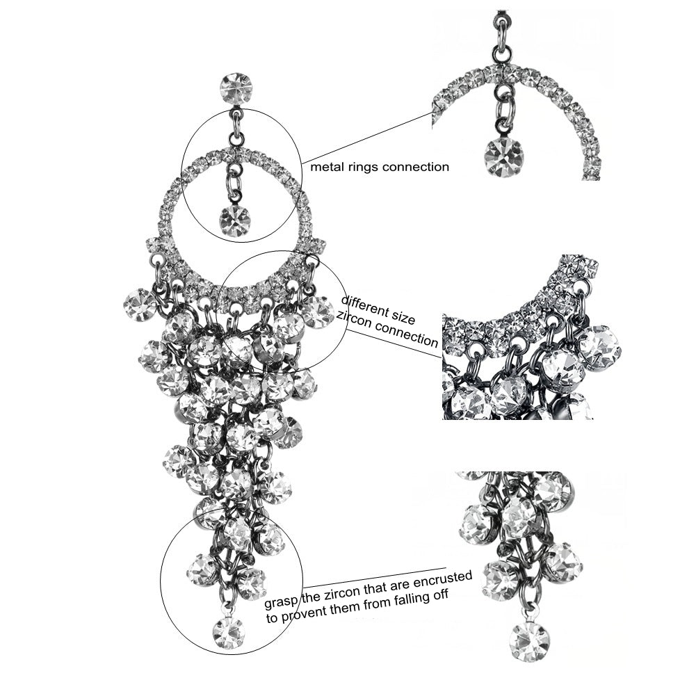 HundredthZ Sparkling Cubic Zirconia Tassel Dangle Drop Earrings in Wedding Bride