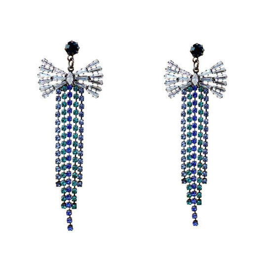 HundredthZ Bowknot Sparkling   Cubic Zirconia Tassels Drop Dangle Earrings for Dresses Matching